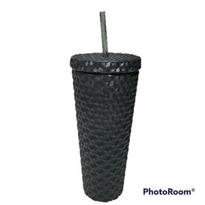 Walmart Textured Tumbler Cup Reusable 26 oz Matte Black Screw Top Lid w/Straw